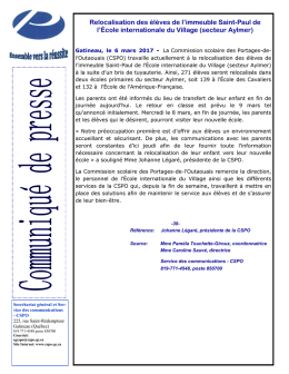 Relocalisation des élèves de l`immeuble Saint