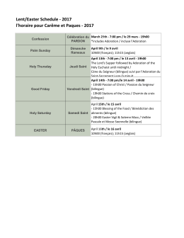 Lent/Easter Schedule - 2017 l`horaire pour Carême et Paques