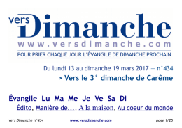 Vers le 3&deg; dimanche de Car&ecirc;me &Eacute;vangile Lu Ma Me Je Ve Sa Di