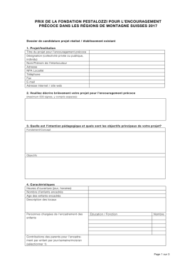 prix de la fondation pestalozzi pour l`encouragement pr&eacute;coce dans