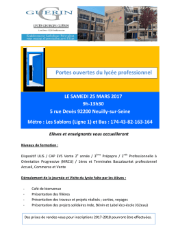 Portes ouvertes samedi 25 mars 2017