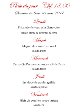 Plats du jour Chf.18.00 - TC Drizia