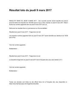 Résultat loto du jeudi 9 mars 2017