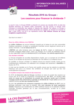 Résultats 2016 du Groupe : Les cessions pour
