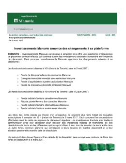 Investissements Manuvie annonce des changements &agrave; sa plateforme