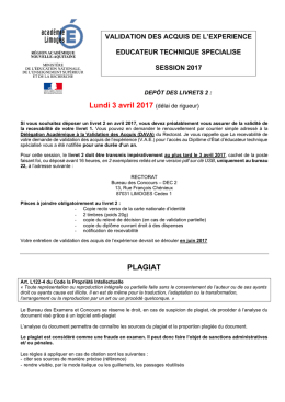 Lundi 3 avril 2017 (d&eacute;lai de rigueur) PLAGIAT