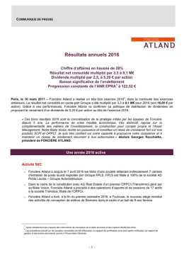 Document Les résultats 2016 de Foncière Atland