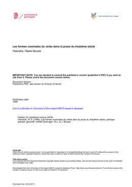 Les formes nominales du verbe dans la prose du treizi&egrave;me si&egrave;cle