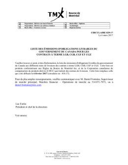 Liste des &eacute;missions d`obligations livrables du gouvernement du