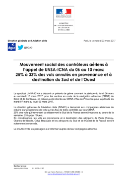 Mouvement social des contr&ocirc;leurs a&eacute;riens &agrave; l`appel de UNSA