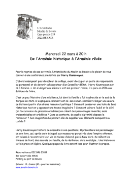 Mercredi 22 mars &agrave; 20 h De l`Arm&eacute;nie historique