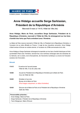 Anne Hidalgo accueille Serge Sarkissian, Pr&eacute;sident de la