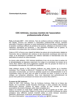 CDC Arkhinéo, nouveau membre de l`association