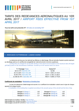 Tarifs des redevances aéronautiques au 1er avril 2017