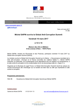 Michel SAPIN ouvrira le Global Anti