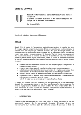 Rapport d`information du Conseil d`&Eacute;tat au Grand Conseil