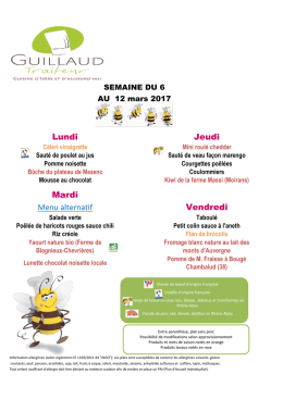 Lundi Jeudi Mardi Menu alternatif Vendredi