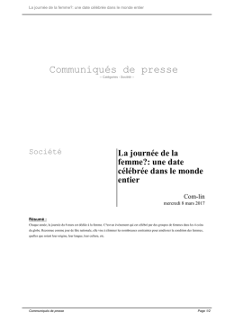 La journ&eacute;e de la femme?: une date c&eacute;l&eacute;br&eacute;e dans le monde entier