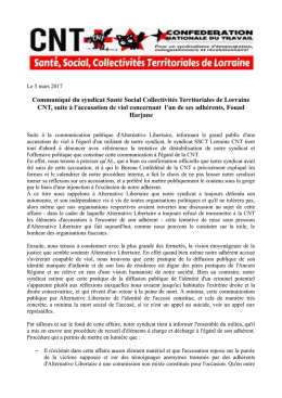 Communiqué du syndicat Santé Social Collectivités Territoriales de