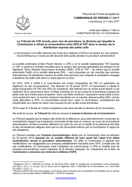 Le Tribunal de l`UE annule, pour vice de procédure, la décision par