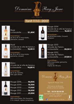 Tarifs à imprimer - Domaine Ray-Jane