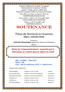 soutenance - Universit&eacute; Hassiba Benbouali de Chlef