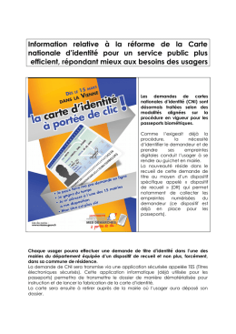 Information relative &agrave; la r&eacute;forme de la Carte nationale d`identit&eacute; pour