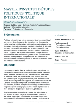 master d`institut d`&eacute;tudes politiques "politique internationale"