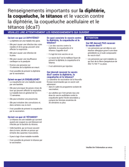 Renseignements importants sur la diphtérie, la coqueluche, le