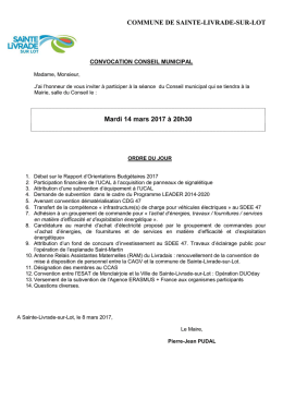 Voir l`ordre du jour ICI. - Ville de Sainte-Livrade-sur-Lot