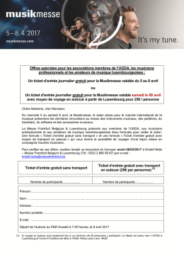 Billet d`entrée gratuit pour la "Musikmesse"