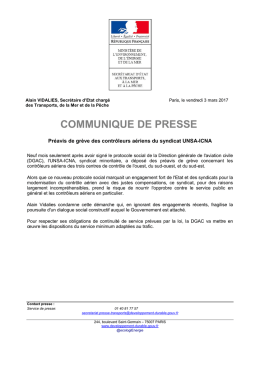 Pr&eacute;avis de gr&egrave;ve des contr&ocirc;leurs a&eacute;riens du syndicat UNSA-ICNA