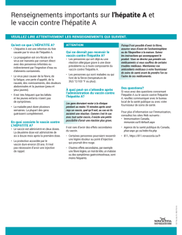Renseignements importants sur l`h&eacute;patite A et le vaccin contre l