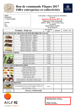 Bon de commande P&acirc;ques 2017 Offre entreprises et collectivit&eacute;s
