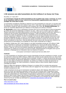 L`UE annonce une aide humanitaire de 42,5 millions