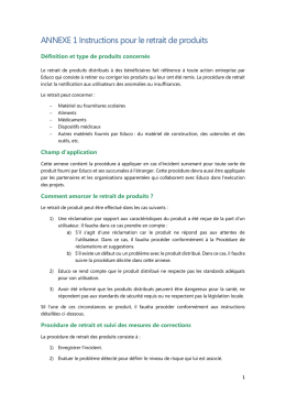 ANNEXE 1 Instructions pour le retrait de produits