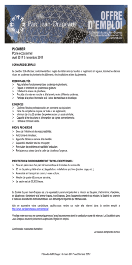 PLOMBIER Poste occasionnel Avril 2017 &agrave; novembre 2017