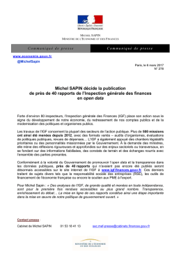 Michel SAPIN d&eacute;cide la publication de pr&egrave;s de 40 rapports de l