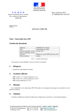 SGDSN AVIS DU CERT-FR Gestion du document 1