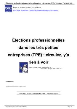 &Eacute;lections professionnelles dans les tr&egrave;s petites entreprises