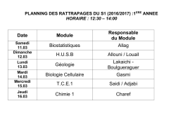 Date Module Responsable du Module Biostatistiques Allag H.U.S.B