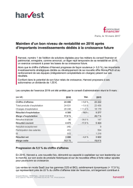Maintien d`un bon niveau de rentabilit&eacute; en 2016 apr&egrave;s