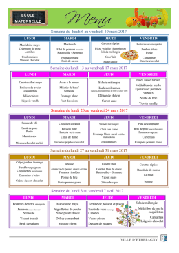 MENU DU MOIS DE MARS 2017