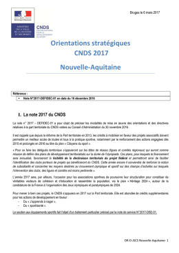 Note stratégique et financière CNDS 2017 pour la région Nouvelle