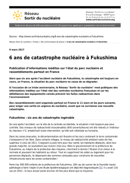 6 ans de catastrophe nucl&eacute;aire &agrave; Fukushima