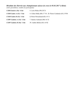 les résultats des Sierrois